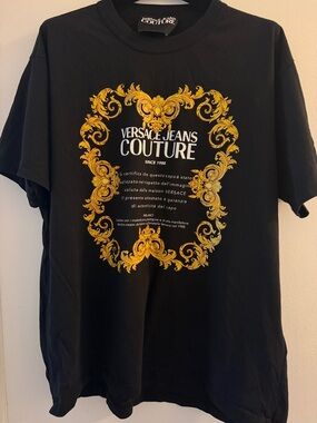 Versace Jeans Collection Black T-Shirt with Gold Baroque Frame